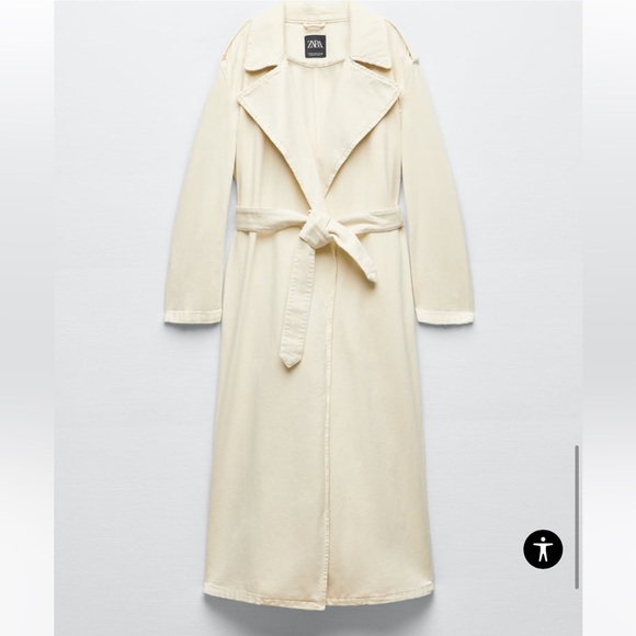 Zara Belted Cotton Topcoat in soft cream size S - Picture 6 of 9